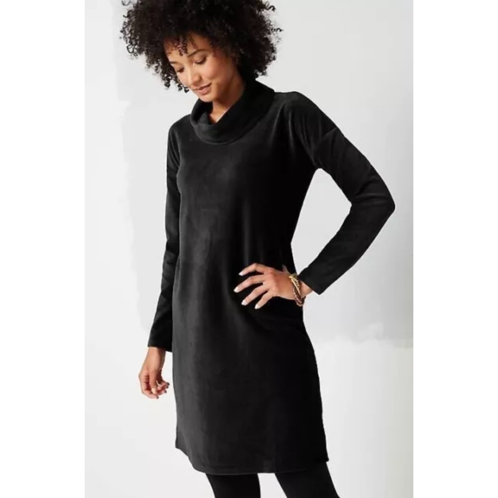 NWT J. Jill Pure Jill Corded Velour Dress Cowl‎ Neck Long Sleeve Black Size L